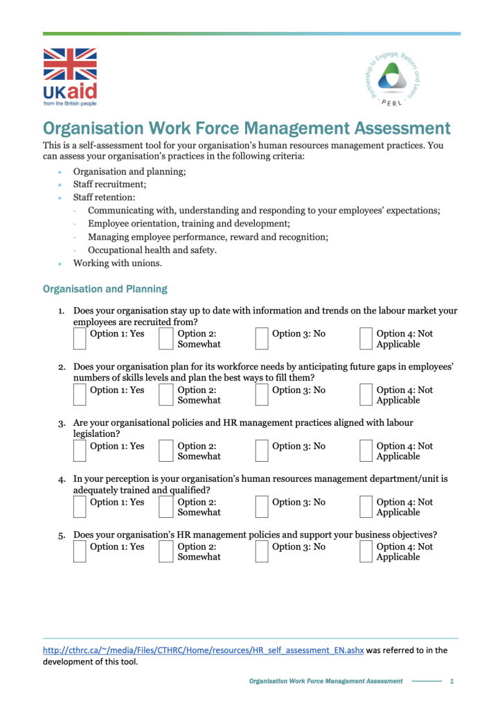 Organization Work Force Management Assessment